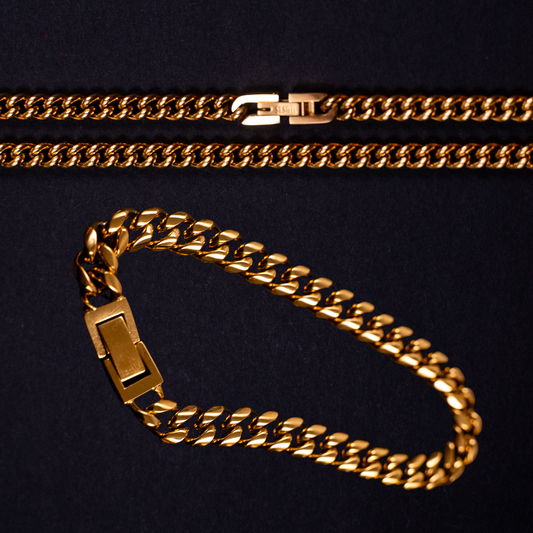 CUBAN GOLD SET - CUBAN CHAIN 5MM + PULSERA 8MM